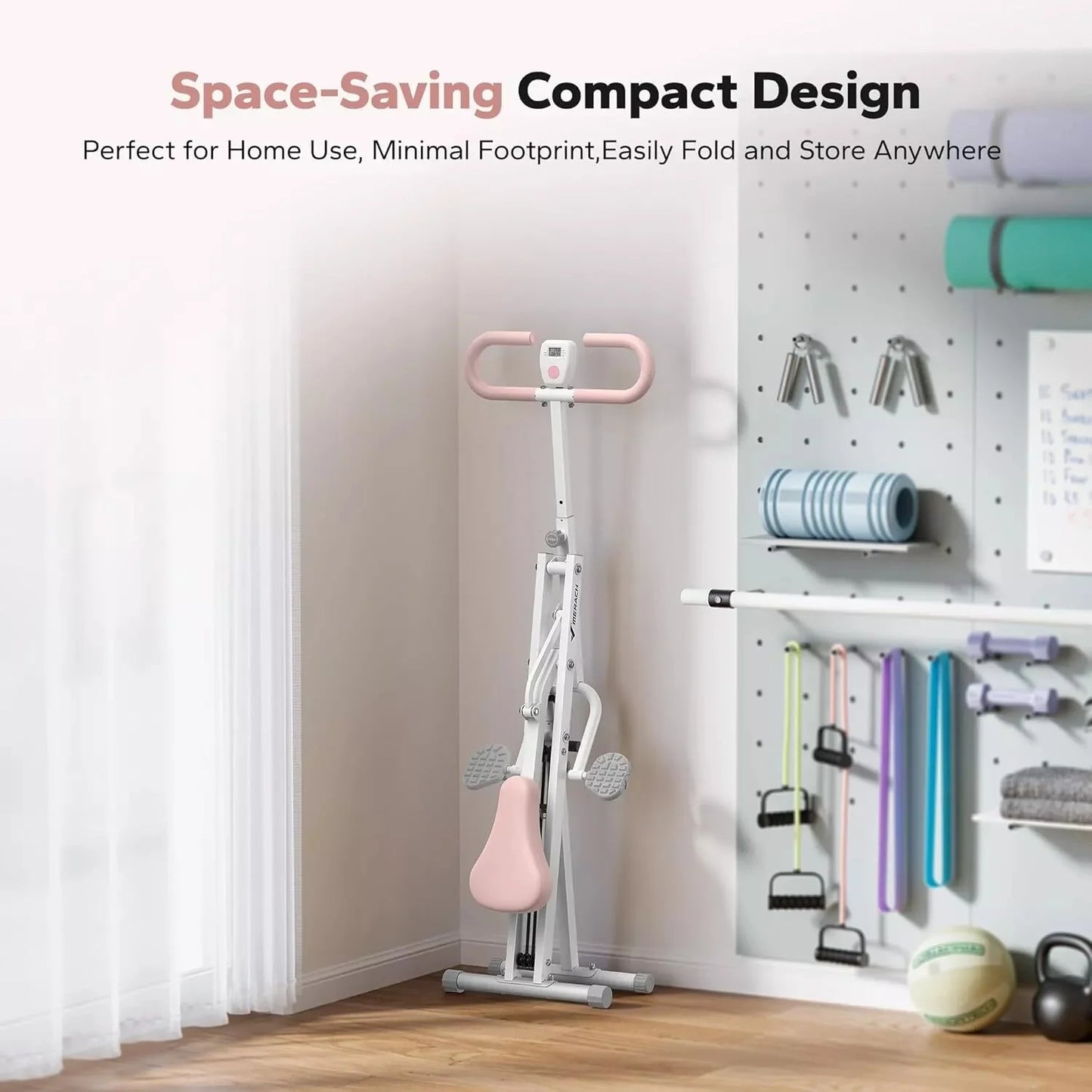 Compact foldable Body Bloom exercise machine stored in corner - space-saving design perfect for small apartments and home gyms